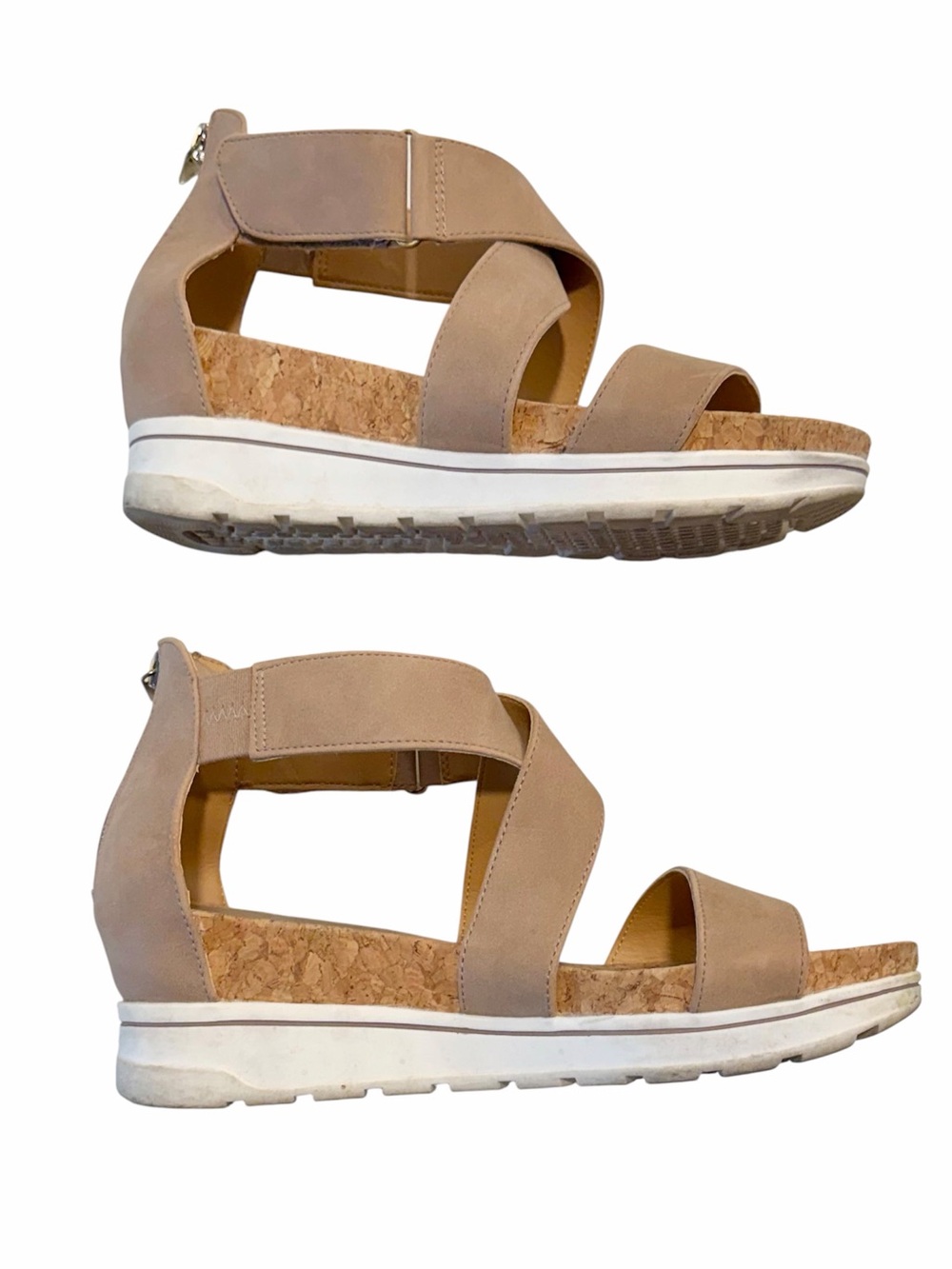 Adrienne Vittadini Taupe Crisscross Cork Wedge Sandals - Size: 7 - Picture 9 of 9